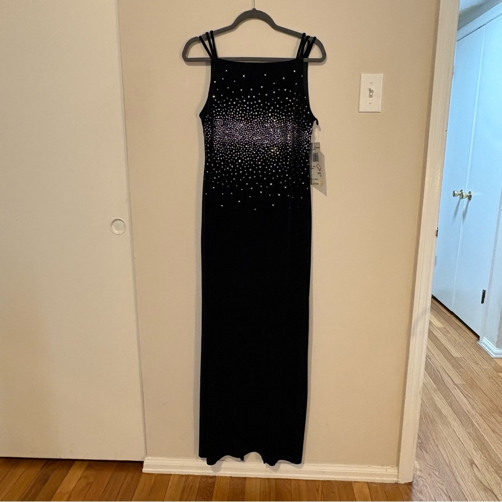 NWT Onyx Nite Elegant Black Evening Dress with Embellishments size 14